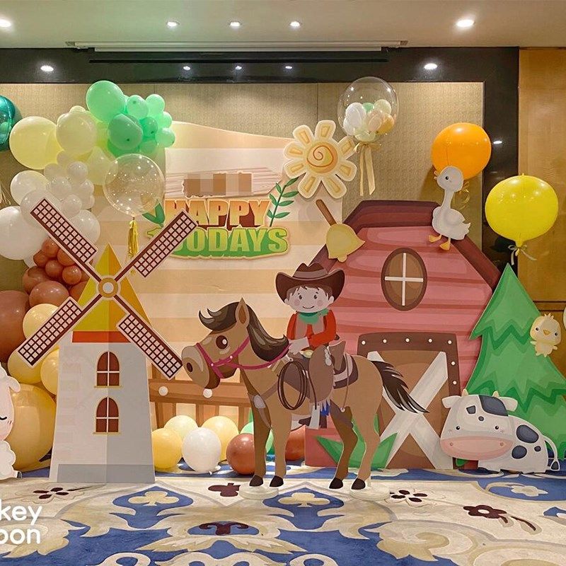 卡通农场奶牛动物主题宝宝百天满月周岁装扮定制KT板气球背景氛围,节庆用品/礼品,气球,淘宝优惠券,粉丝福利购,淘宝优惠卷