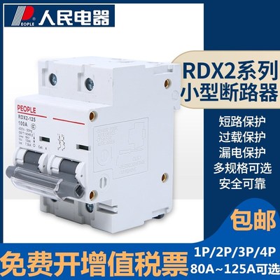 RDX2小型断路器1P2P3P4P大功率开关100A80A125A空气开关人民电器