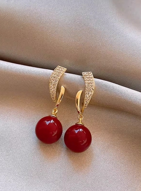 法国Last Kiss新年红色珍珠耳钉女本命年独特漂亮耳饰轻奢高级感