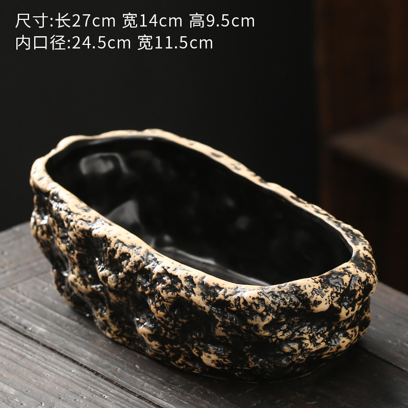 水仙花无孔花盆陶瓷室内仿石头鱼缸水培盆景家居创意铜钱草碗莲盆