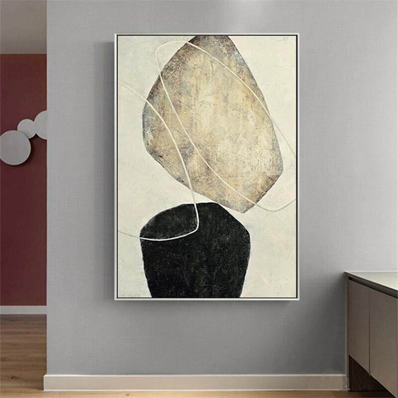 大尺寸北欧抽象装饰画轻奢大幅别墅挂画工业风黑白客餐厅玄关壁画
