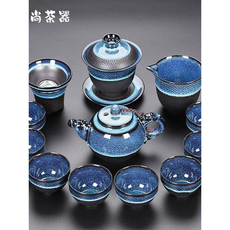 轻奢窑变建盏茶具套装家用新款功夫泡茶壶茶杯办公室会客陶瓷盖碗