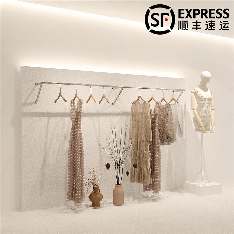 服装店展示架上墙陈列架女装店货架挂衣杆不锈钢童装店服饰道具