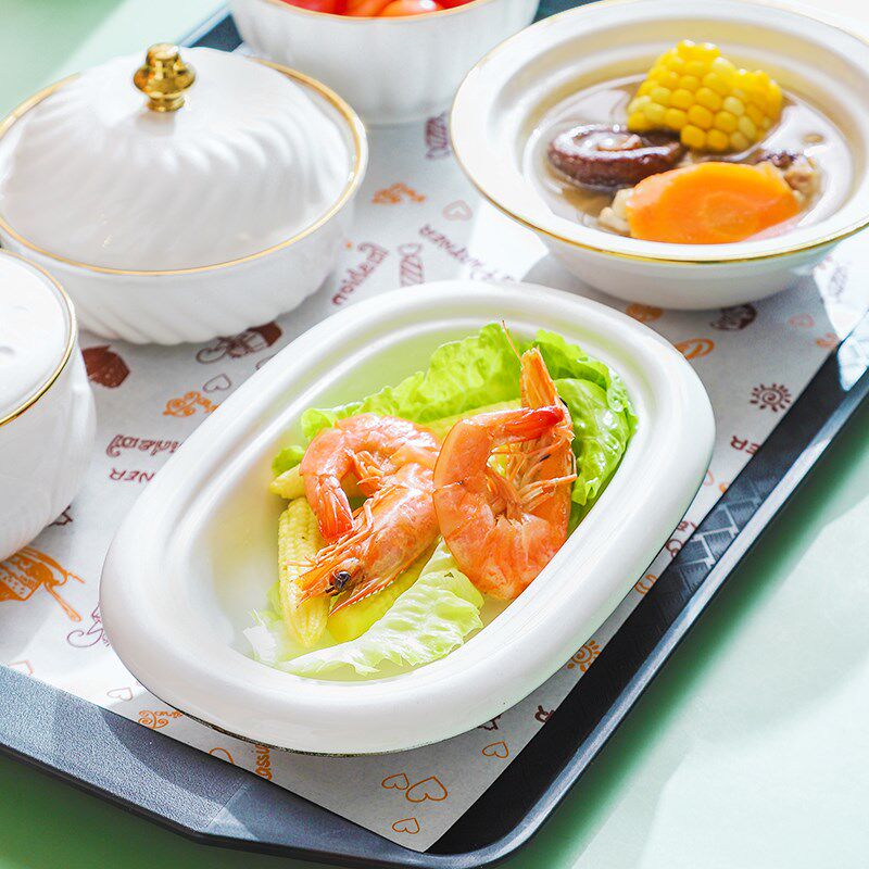 陶瓷月子餐餐具碗盘套装产妇医院月子中心专用带盖碗一人食餐具