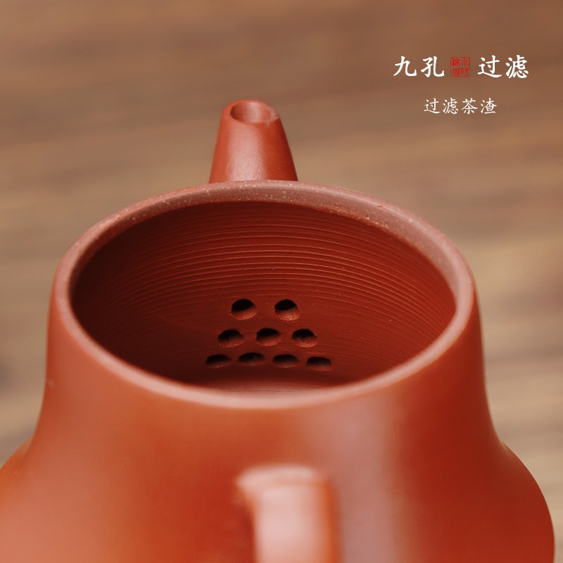 正品潮州手拉壶大敞口原矿朱泥紫砂纯手工单壶功夫茶具家用泡茶壶