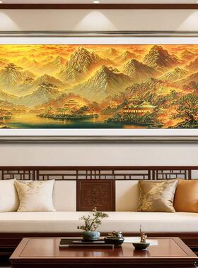 财满金山浮雕描金新中式风景装饰画客厅沙发背景墙挂画餐厅山水画