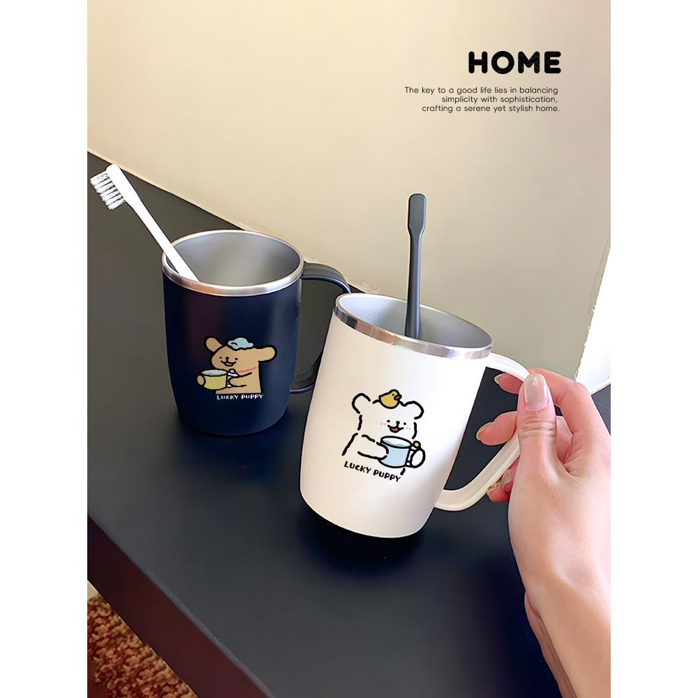 泡泡小狗刷牙杯304不锈钢洗漱杯情侣牙杯一对家用防摔防菌洗漱杯
