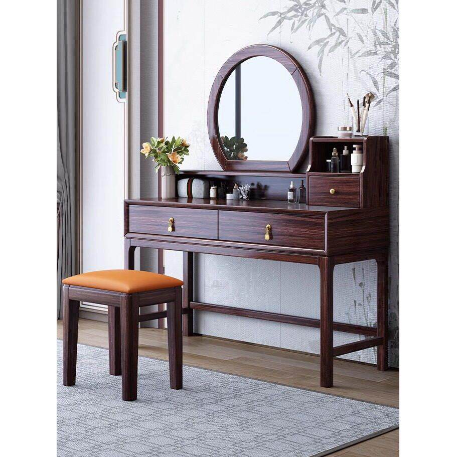 2025新款国潮新中式乌金木实木梳妆台小户型卧室带镜子化妆桌中式