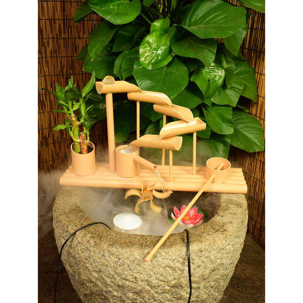 转运珠鱼缸过滤器循环水竹子装饰造景招财风水轮水车PVC流水摆件