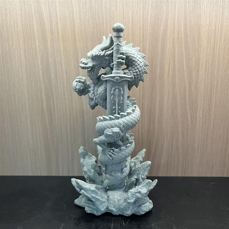 盘龙剑鱼缸造景 青砂石水族摆件 剑池神剑微景观兵器造景桌面送礼