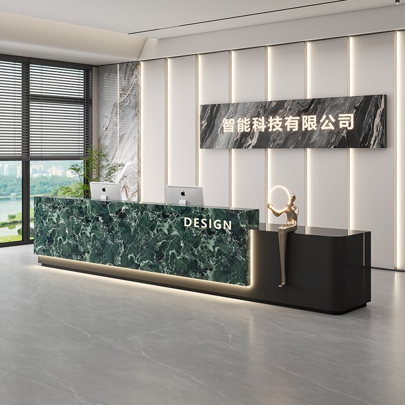 公司酒店前台售楼部物业办公接待台烤漆美容院收银台培训机构吧台图片
