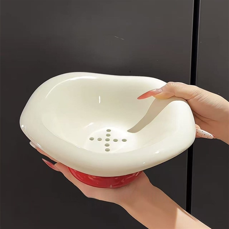 简约陶瓷可沥水果盘家用白色不规则水果托盘客厅摆件乔迁新年果盘