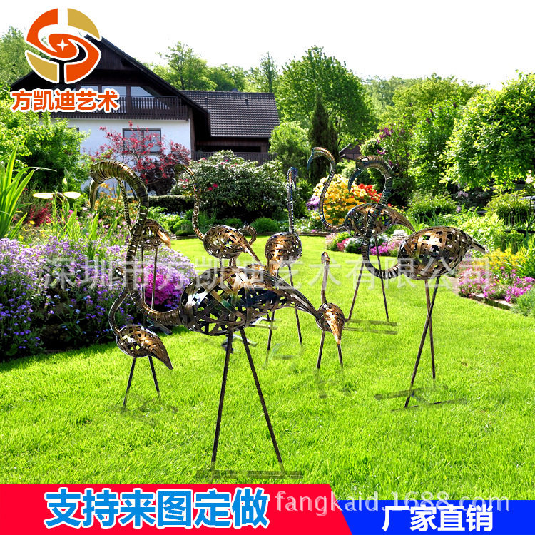 房地产景观编制火烈鸟不锈钢雕塑艺术品 创意水池户外装饰品摆件