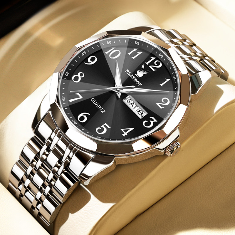 男士手表花花公子男款腕表正品石英表商务简约双日历防水夜光礼物