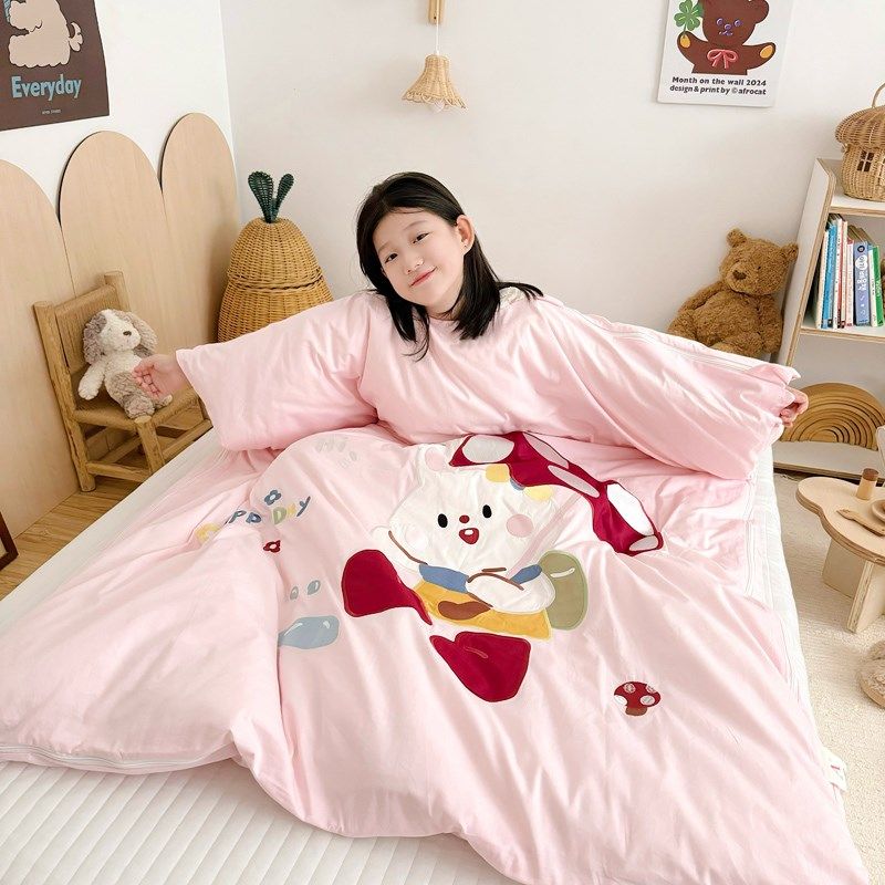 A类纯棉儿童睡袋中大童防踢被秋冬款加厚幼儿园宝宝棉花被子神器