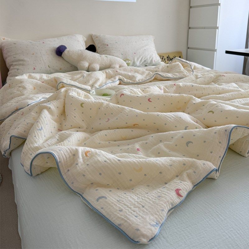 星月软糯裸睡皱皱双层纱全棉夏被三四件套奶油清新空调被芯棉床单,床上用品,化纤被,淘宝优惠券,粉丝福利购,淘宝优惠卷