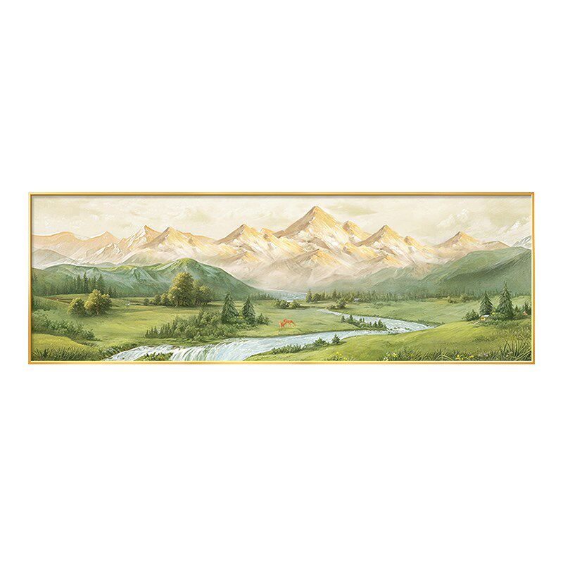 日照金山客厅装饰画横幅山水风景油画沙发背景墙挂画2024新款壁画,家居饰品,现代装饰画,淘宝优惠券,粉丝福利购,淘宝优惠卷