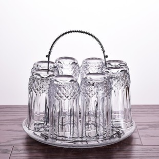 家用玻璃杯套装茶杯耐热水杯子泡茶牛奶开水果汁杯创意带杯架托盘