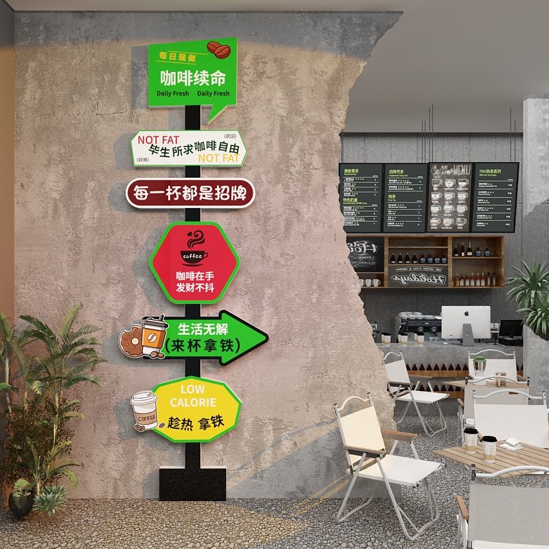 奶茶店墙壁面装饰创意摆件海报背景咖啡玻璃门吸引人贴画网红路牌,家居饰品,文化墙贴,淘宝优惠券,粉丝福利购,淘宝优惠卷