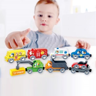 hape火车轨道兼容木质火车列车工程车队观光车儿童男孩玩具礼物