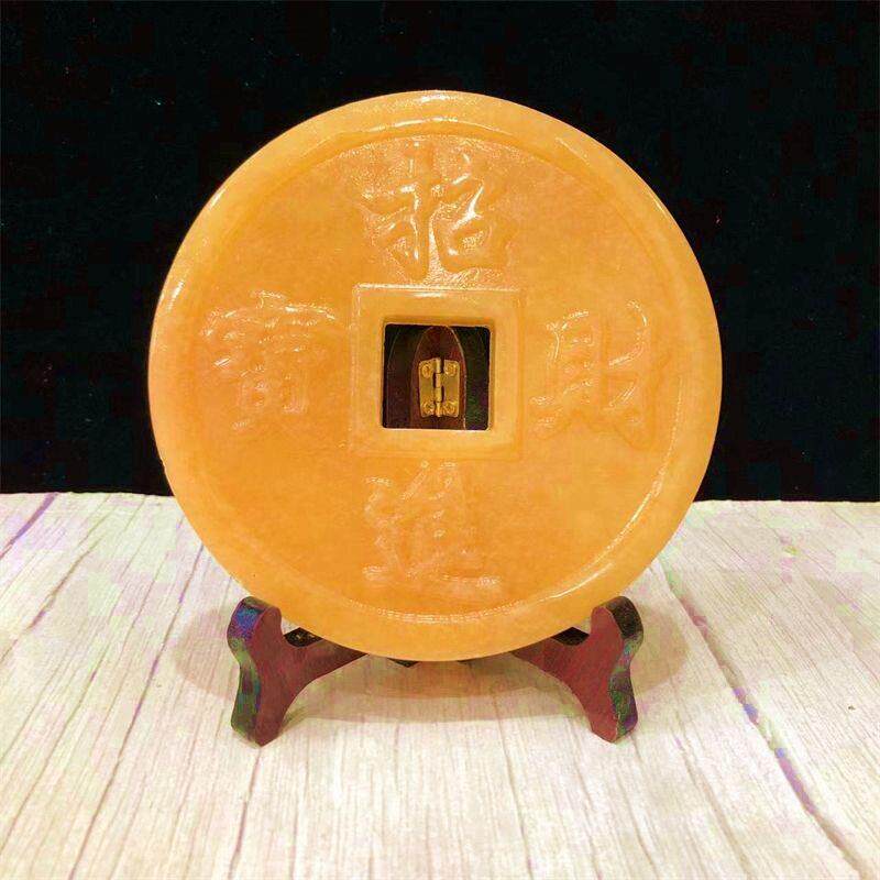 天然正品米黄玉玉璧平安扣摆件招财进宝客厅玄关玉石工艺礼品摆设