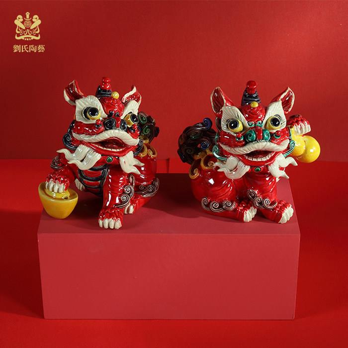 醒狮摆开业乔迁礼品交趾陶新中式国潮文创原创设计陶瓷艺术摆件