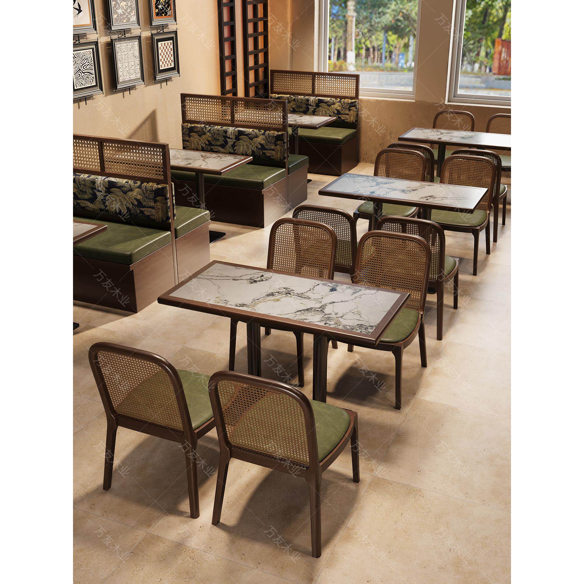 商用餐桌椅组合西餐厅咖啡厅茶楼茶餐厅餐饮店藤编靠墙卡座沙发