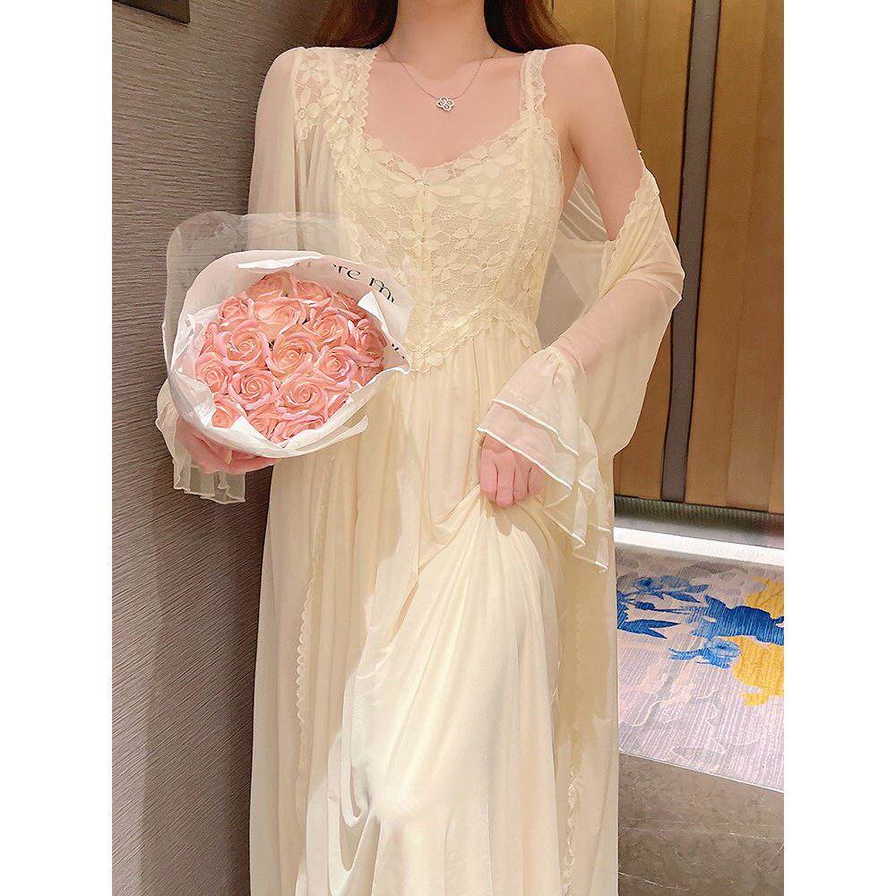 栀晓 法式婚礼晨袍女新娘高级感轻纱睡袍吊带睡裙宫廷风结婚睡衣