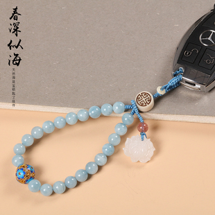 奶油体海蓝宝汽车钥匙链高档可爱女款时尚水晶奔驰钥匙扣挂件包挂