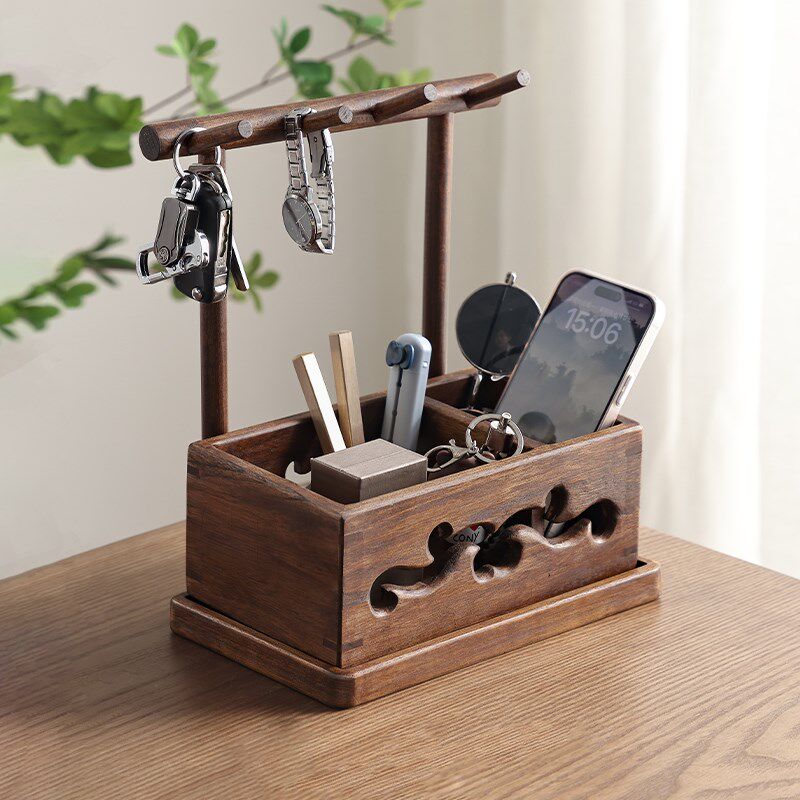 泰吉利门口钥匙收纳盒桌面玄关鞋柜置物架实木进门挂口罩钥匙架