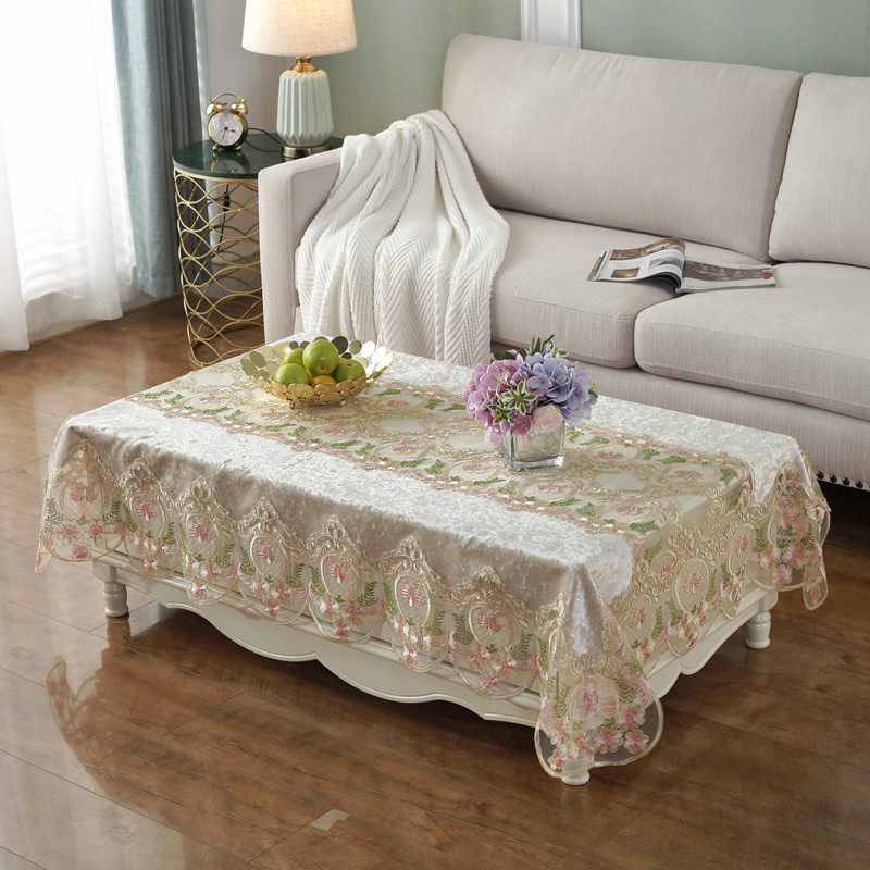 新品金丝绒餐桌布客厅家用蕾丝欧式茶几洗衣机床头柜罩桌布布艺