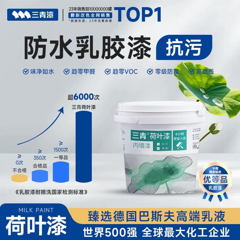三青防水乳胶漆防霉内墙卫生间墙面翻新刷墙涂料自刷室内家用抗污,基础建材,内墙乳胶漆,淘宝优惠券,粉丝福利购,淘宝优惠卷