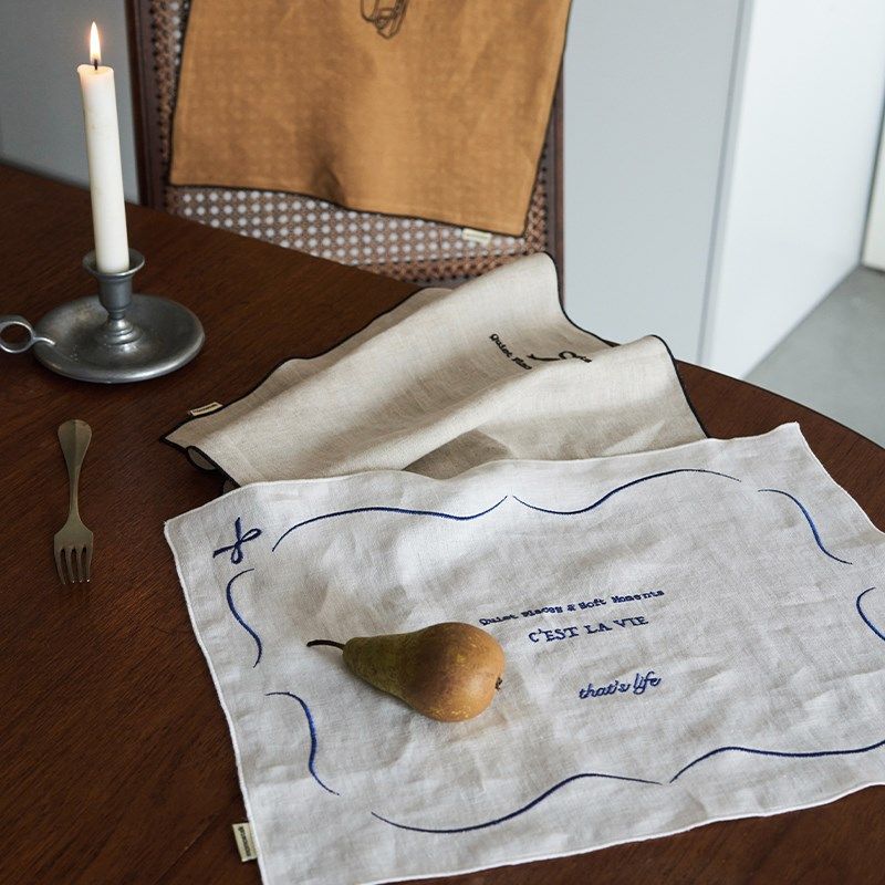 莫语 亚麻刺绣餐巾 简约新中式餐桌垫摆拍背景布餐布拍照道具,餐饮具,餐垫,淘宝优惠券,粉丝福利购,淘宝优惠卷