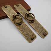 梅兰竹菊中式 纯铜大门把手花格子窗拉手黄铜加厚刻花板门拉不断环