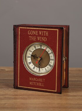 复古钟表书盒怀旧摆件木质书形收纳盒客厅电视柜酒柜装饰品摆设