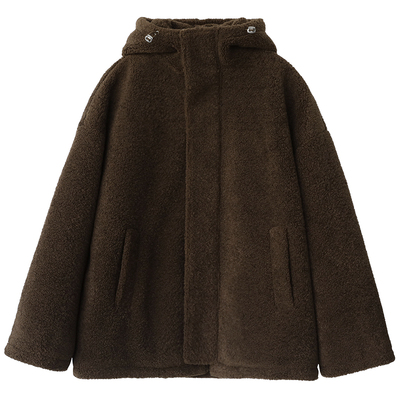 CV大码女装 休闲宽松连帽仿羊羔毛颗粒绒外套女2021年冬季加厚款