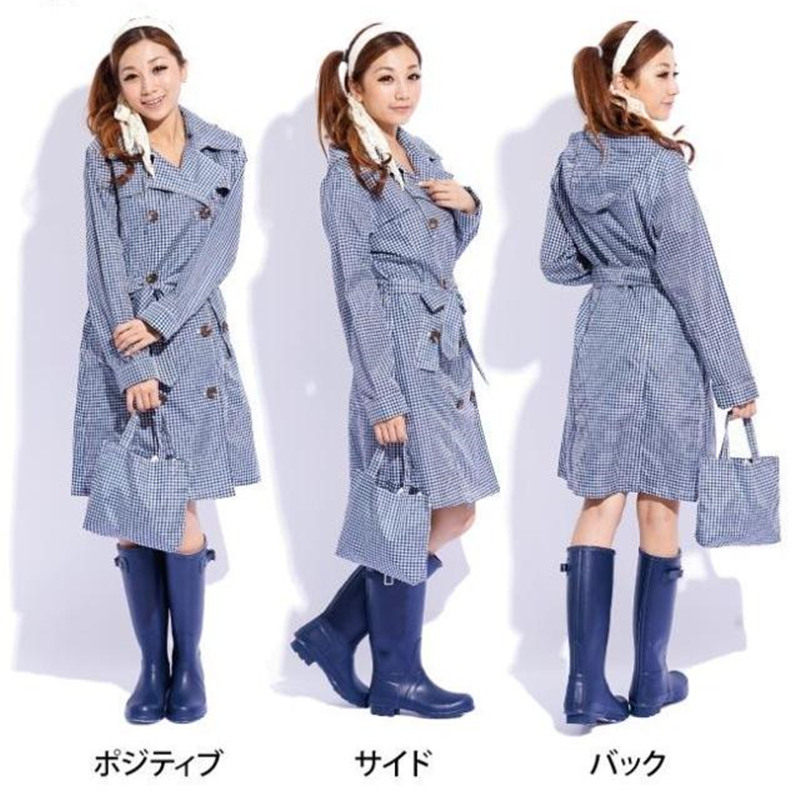 雨衣女时尚双排扣腰带修身长款户外走路旅游薄透气外套风衣式雨披