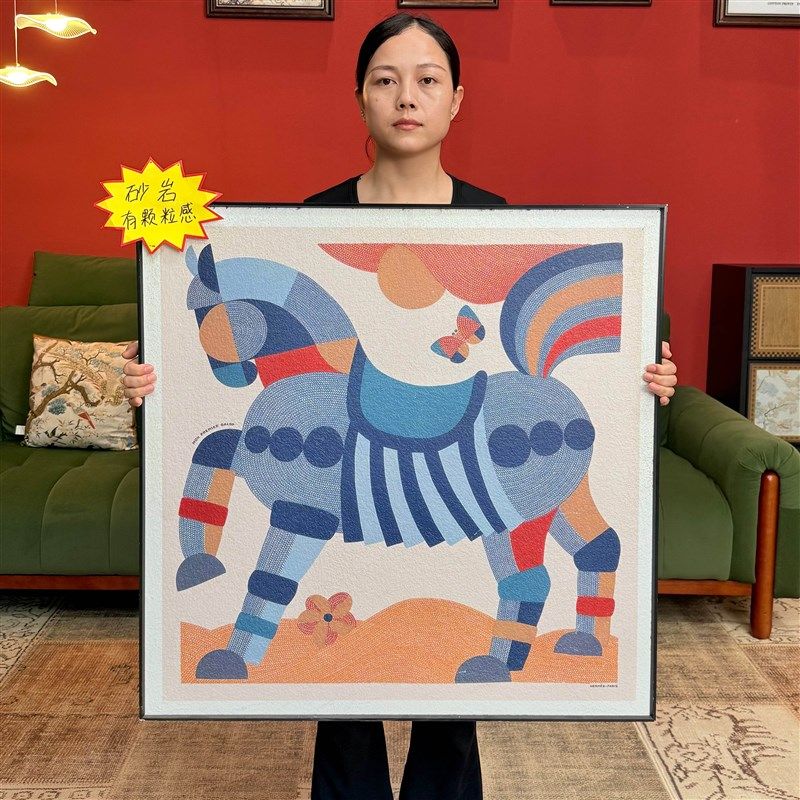 现代艺术轻奢丝巾秀骏马高级感餐厅装饰画J023沙发背景墙挂画8080,家居饰品,现代装饰画,淘宝优惠券,粉丝福利购,淘宝优惠卷