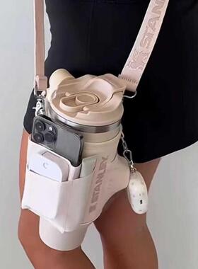 40oz大容量保温杯套斜跨旅行背带冰霸杯套带手机袋调节肩带可手提