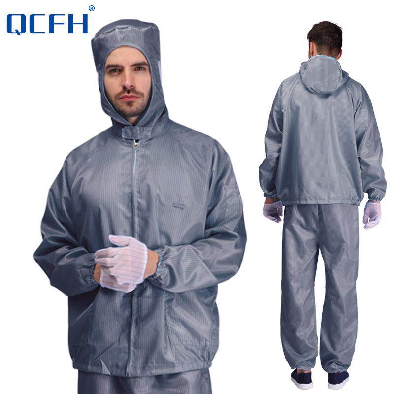 防静电连帽上衣防护无尘衣连体工作服蓝色白色喷漆防尘分体服男女