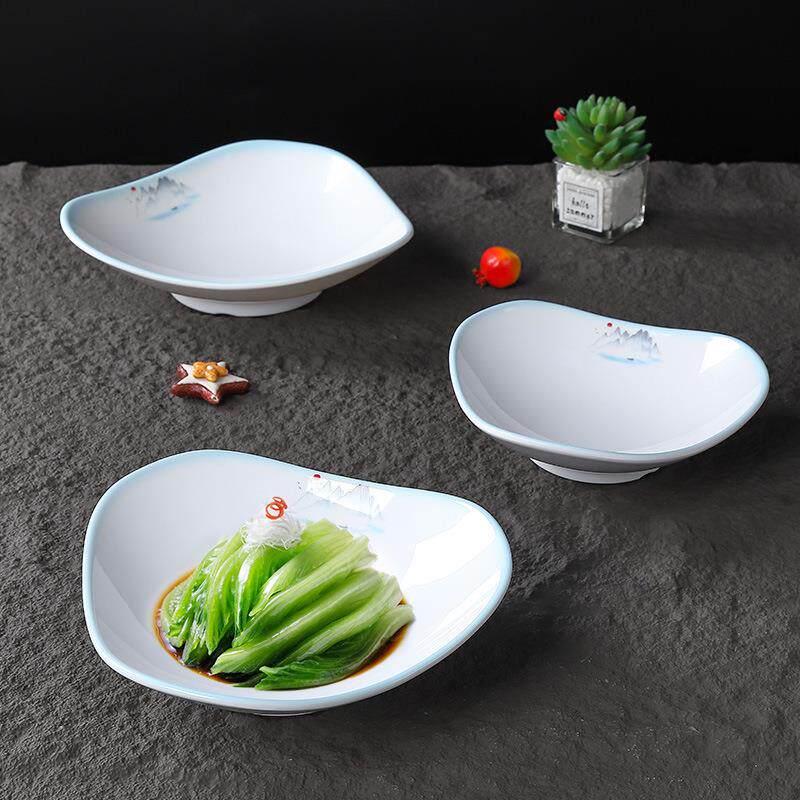 农家小炒黄牛肉盘子菜盘密胺塑料三角形盘中式湘菜馆餐具商用酒店