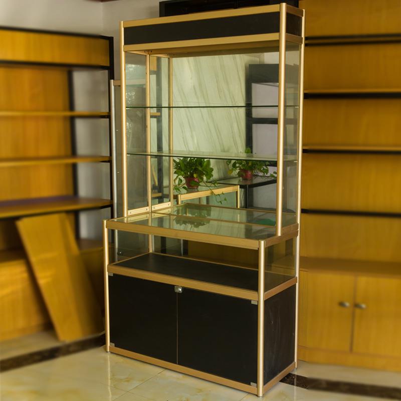 超市货架玻璃货架样品间展柜钛合金玻璃展柜化妆品珠宝货架展示架