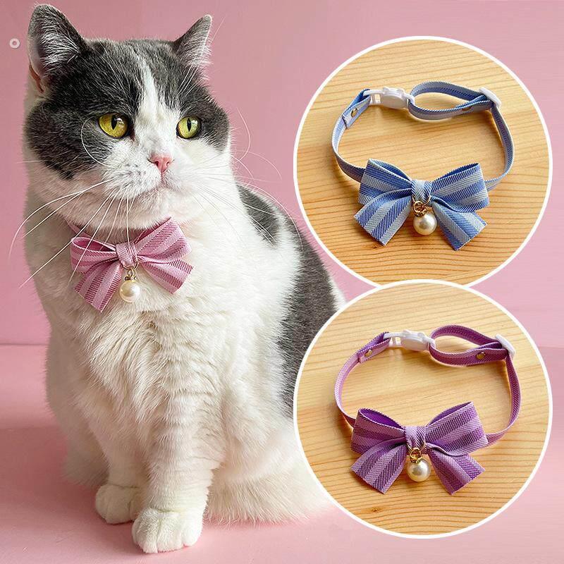 25春款猫咪蝴蝶结项圈可爱宠物挂饰珍珠项链狗狗条纹脖圈领结英伦