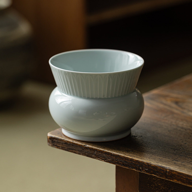皓澜仿古胎莲瓣纹茶洗茶渣缸中式复古杯洗废水缸茶道零配件