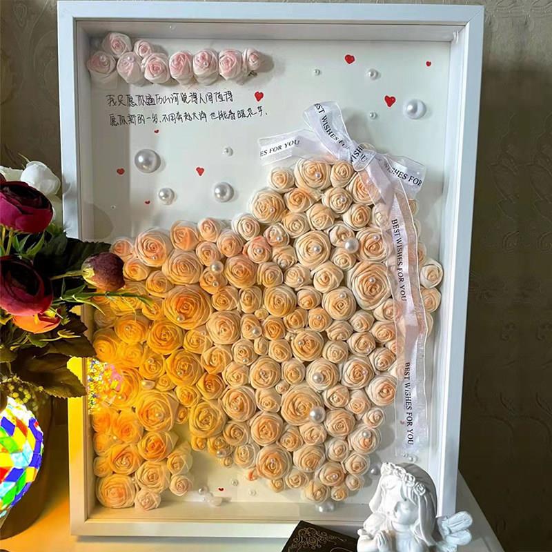 纸巾玫瑰花相框摆台立体白色永生花干燥花相框手工diy框架中空画