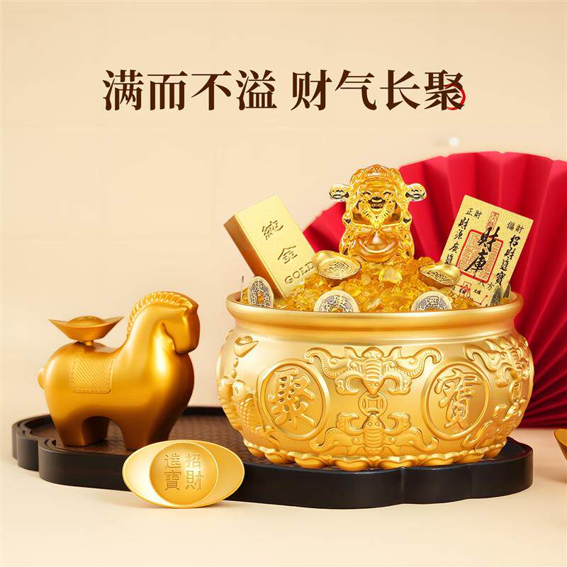 黄铜聚宝盆摆件招财聚财家用存钱罐中式米缸客厅店铺开业八方来财