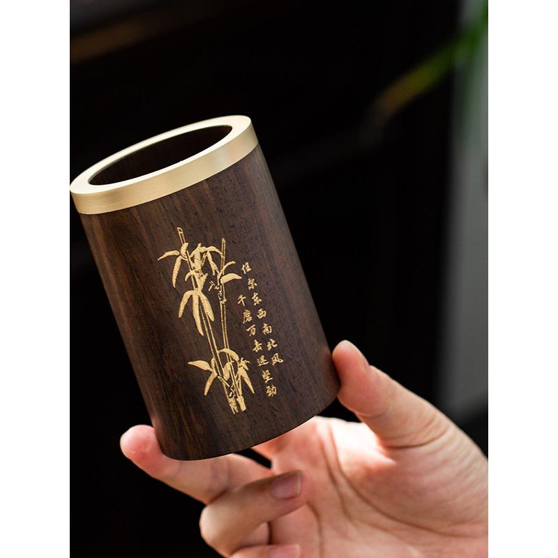 乌木茶道六君子单管茶管笔筒茶道储管储罐茶具配件茶桌摆件