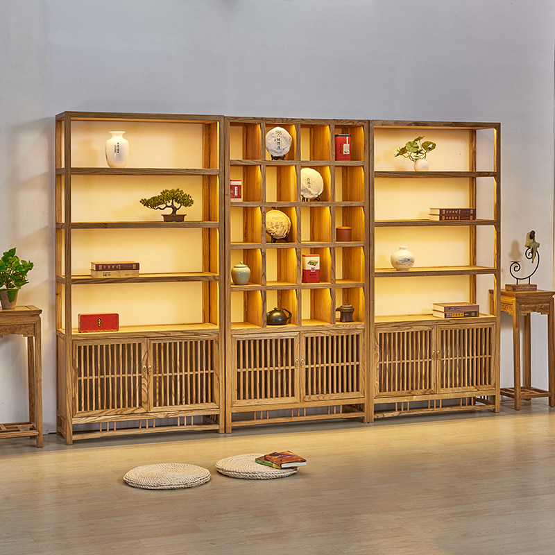 茶叶展示架展示柜货架子实木带灯茶叶店普洱茶具紫砂壶多宝格子柜,住宅家具,多宝格/博古架,淘宝优惠券,粉丝福利购,淘宝优惠卷