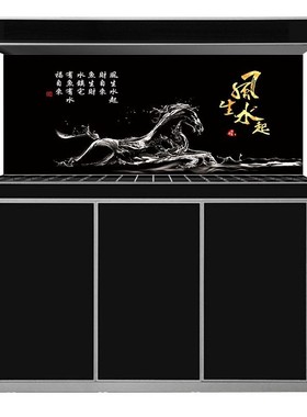 鱼缸背景贴纸5d立体高清自粘龙鱼黑色纸造景壁画风生水起缸外