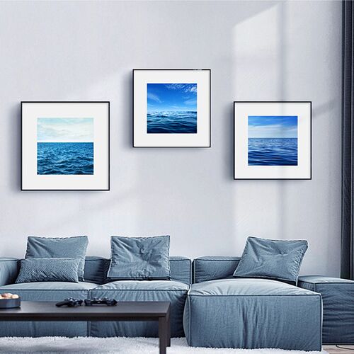 波光粼粼大海水平静风景装饰画蓝色波纹餐厅客厅卧室玄关墙壁挂画